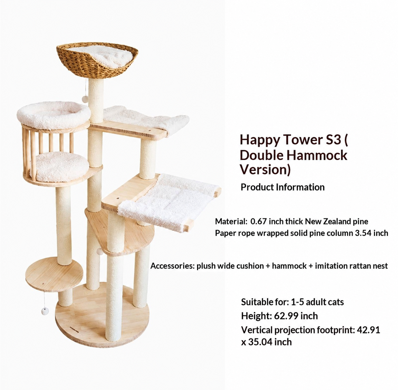 Solid Wood Pet Climbing Tree With Bed