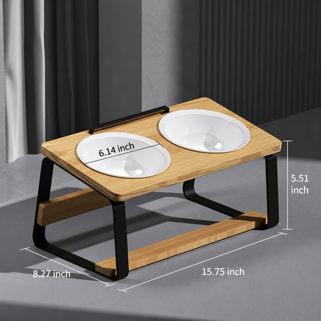 Ceramic Double Pet Feeding Bowl With Elevated Stand